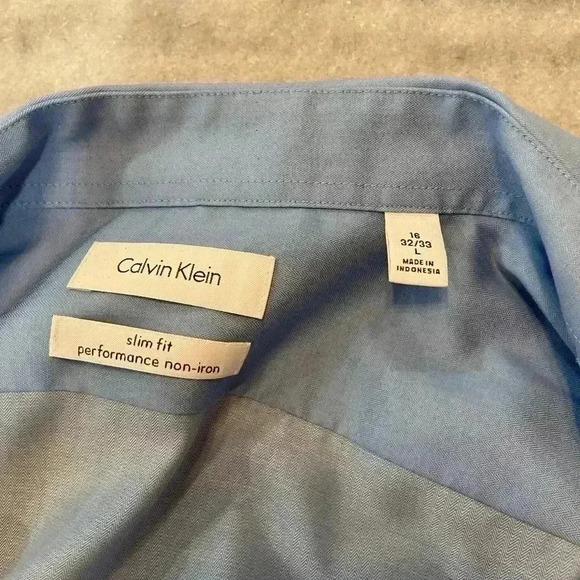 Calvin Klein Men’s Slim Fit Performance Non Iron Blue Cotton Dress Shirt Size 16 - Picture 12 of 13